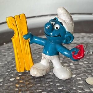 1979 Smurfs Handy Carpenter Figure Vintage Toy Hand Saw Carpentry Wood AS IS